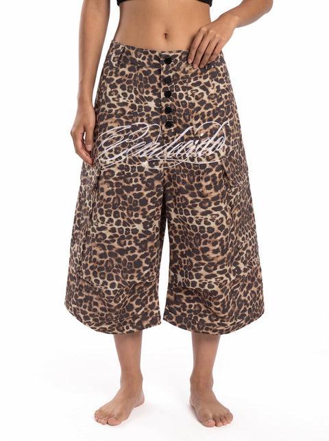 Leopard Cropped Denim Jorts