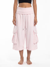 Bubble Pink Large Pocket Fold Waist Cotton Shorts