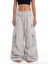 Big-Pocket Foldable Waist Wide-Leg Cargo Pant