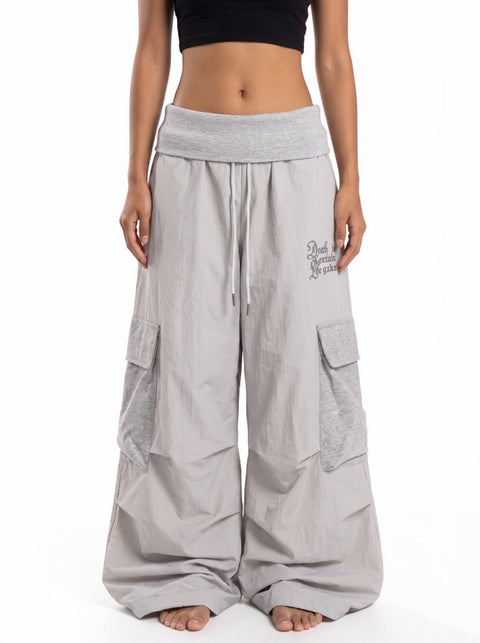 Big-Pocket Foldable Waist Wide-Leg Cargo Pant