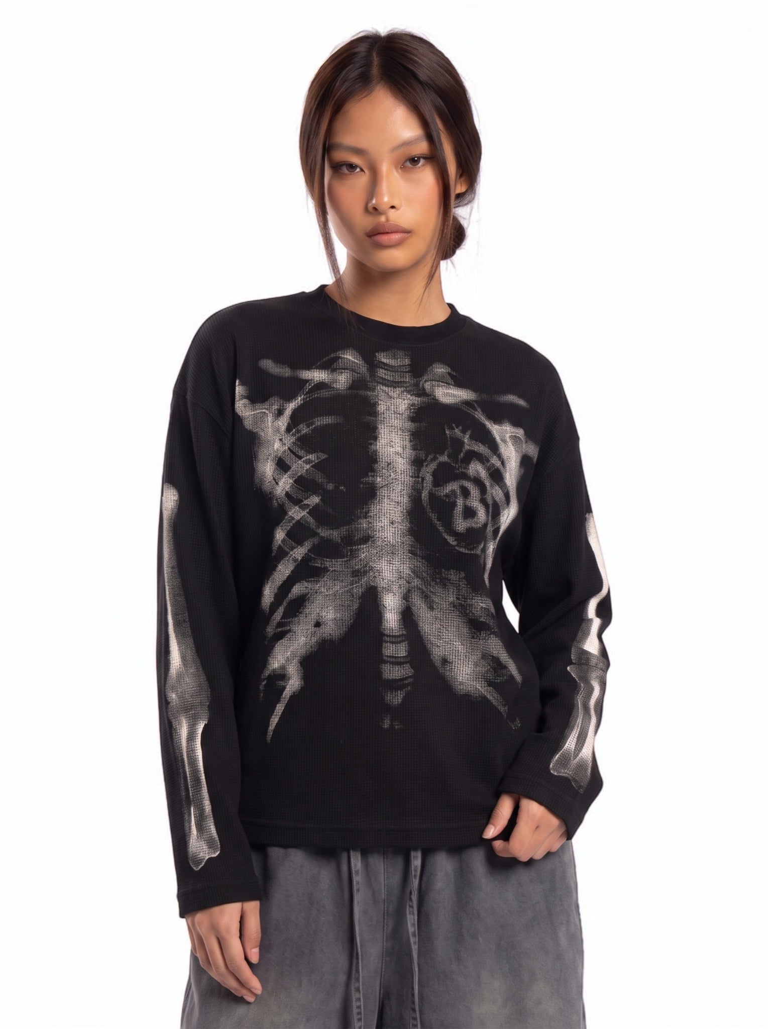 Skeleton Cotton Waffle Sweatshirt