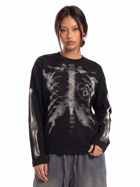 Skeleton Cotton Waffle Sweatshirt
