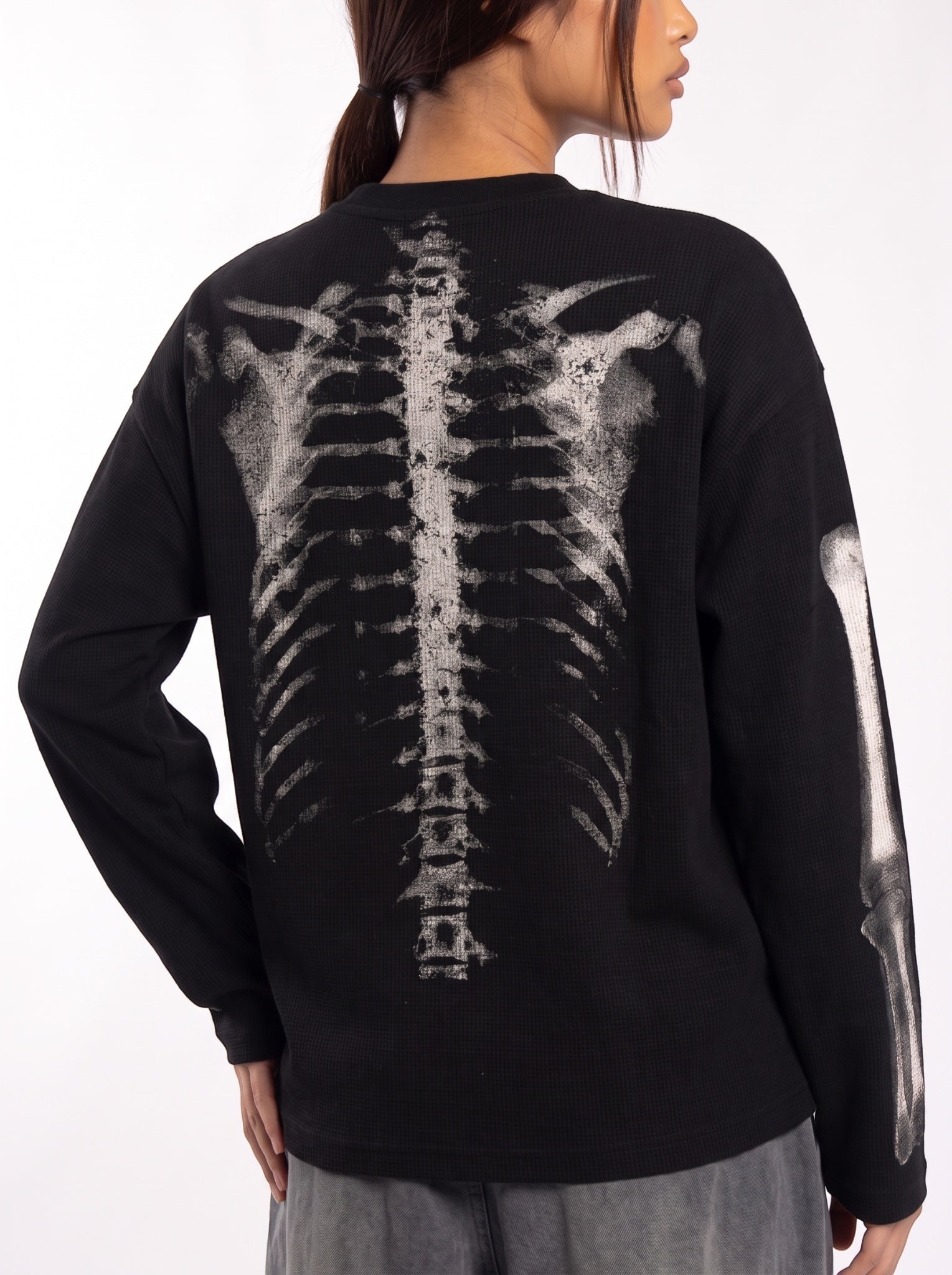 Skeleton Cotton Waffle Sweatshirt