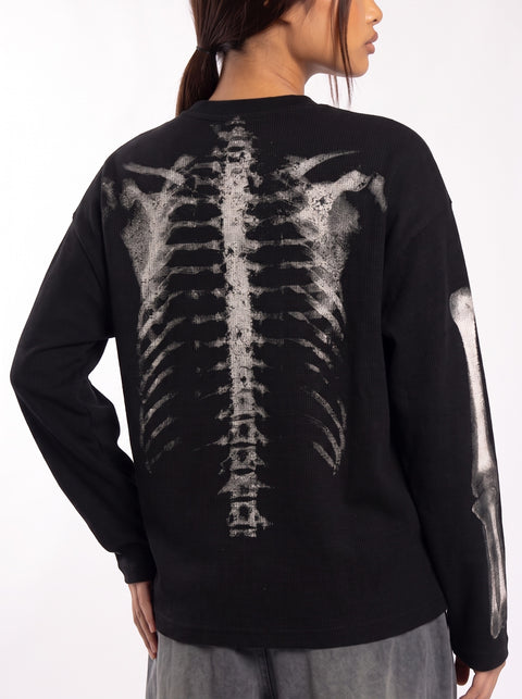 Skeleton Cotton Waffle Sweatshirt