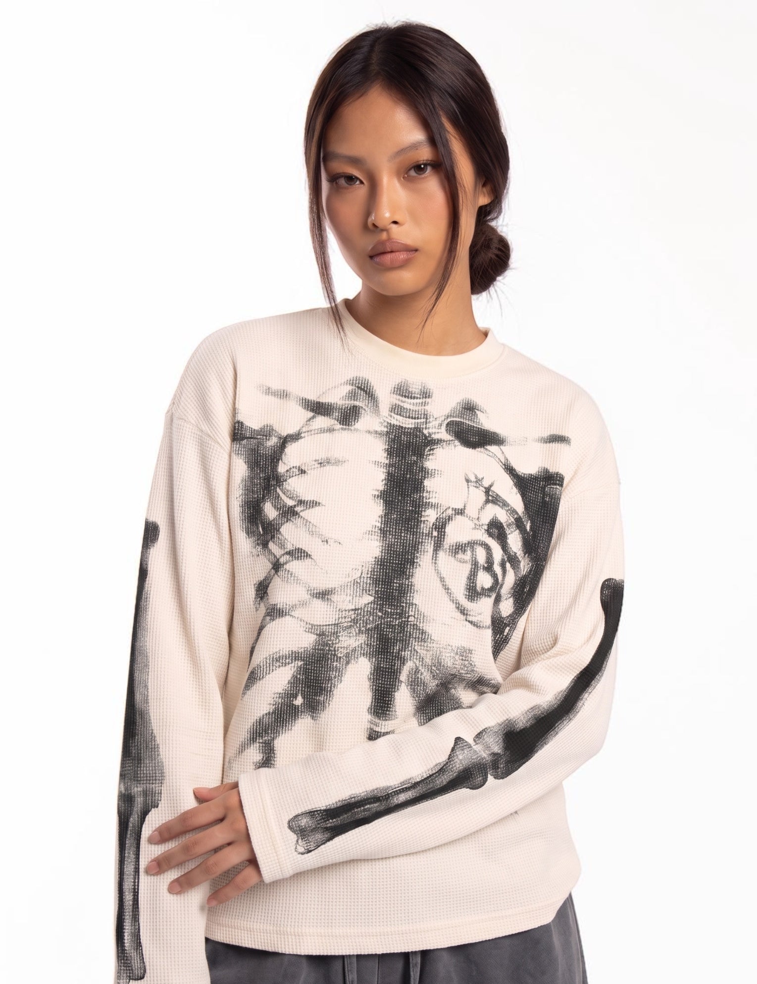 Skeleton Cotton Waffle Sweatshirt