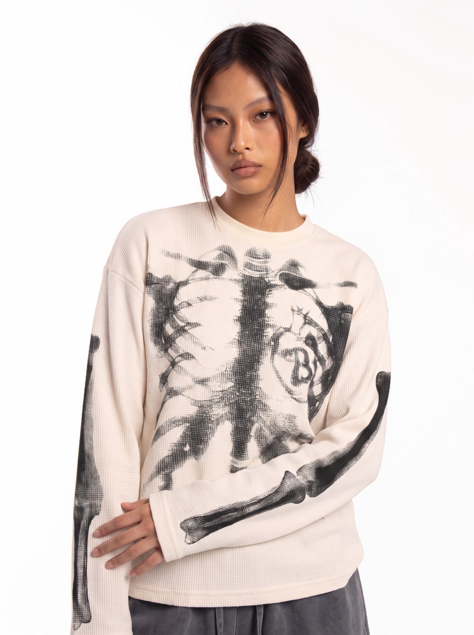 Skeleton Cotton Waffle Sweatshirt