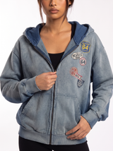 Vintage Badge-Print Distressed Jacket