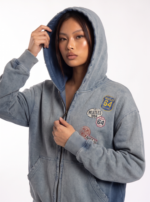 Vintage Badge-Print Distressed Jacket