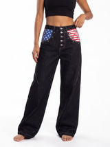 "Proud Eagle" Raw Denim Wide-Leg Jeans