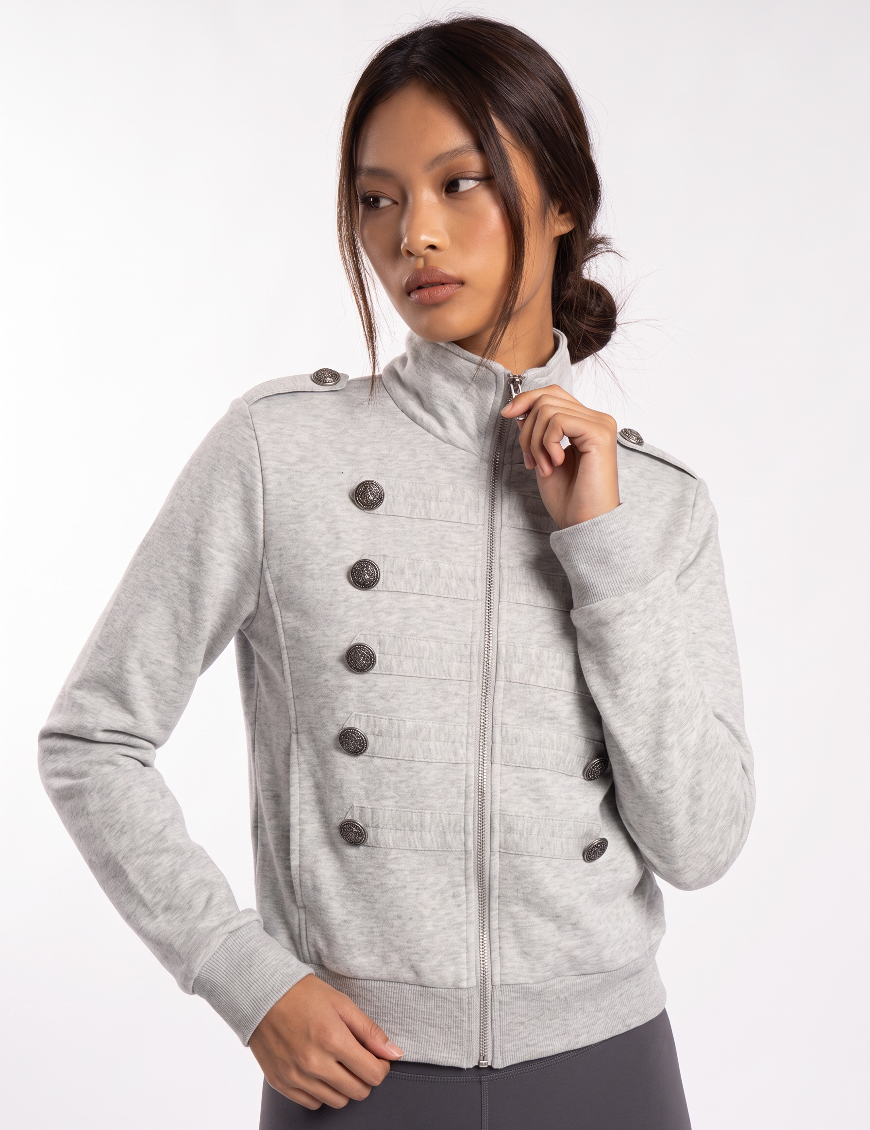 Ornate Round Filigree Zip-Up Jacket - Gray
