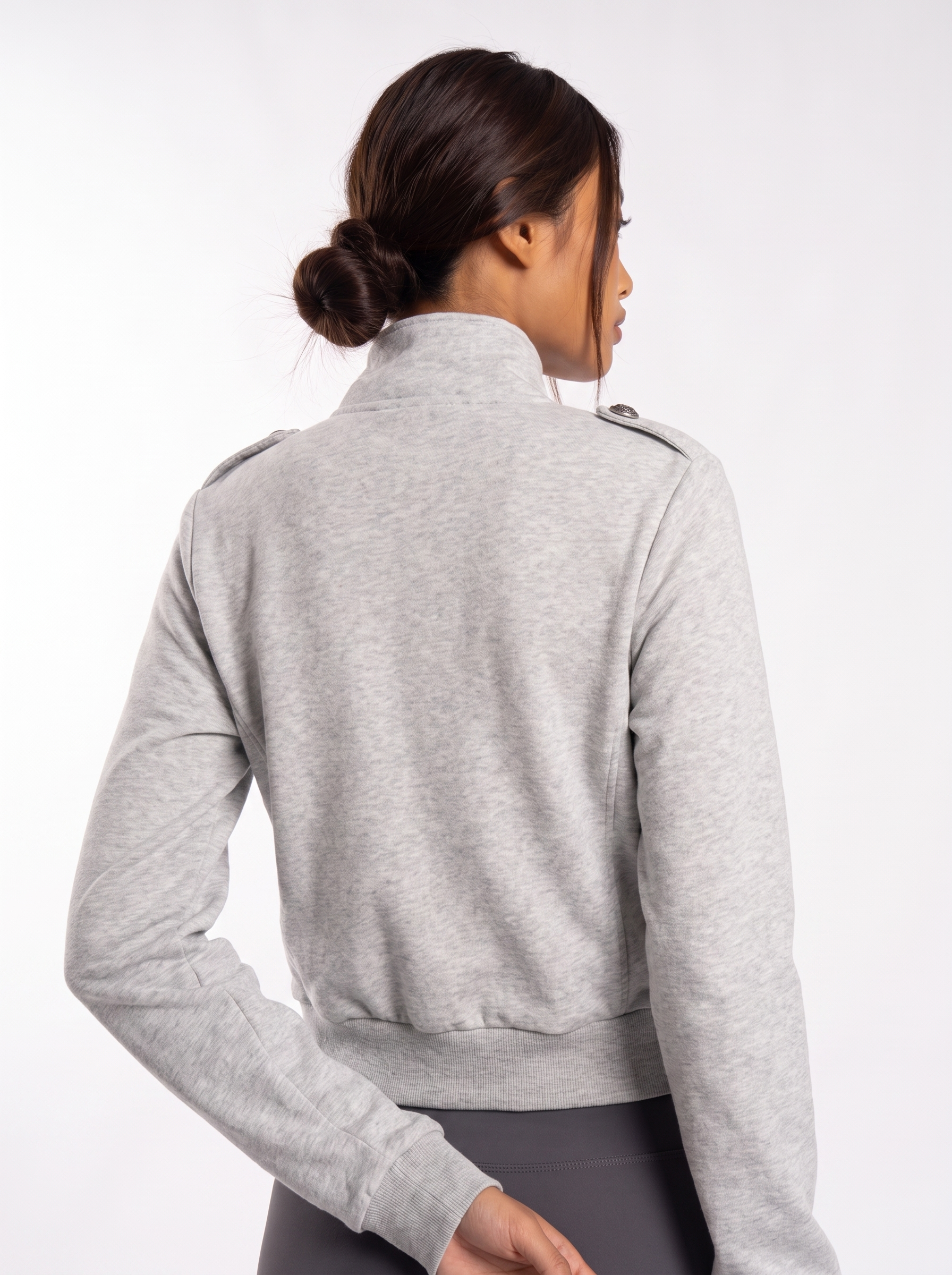 Ornate Round Filigree Zip-Up Jacket - Gray