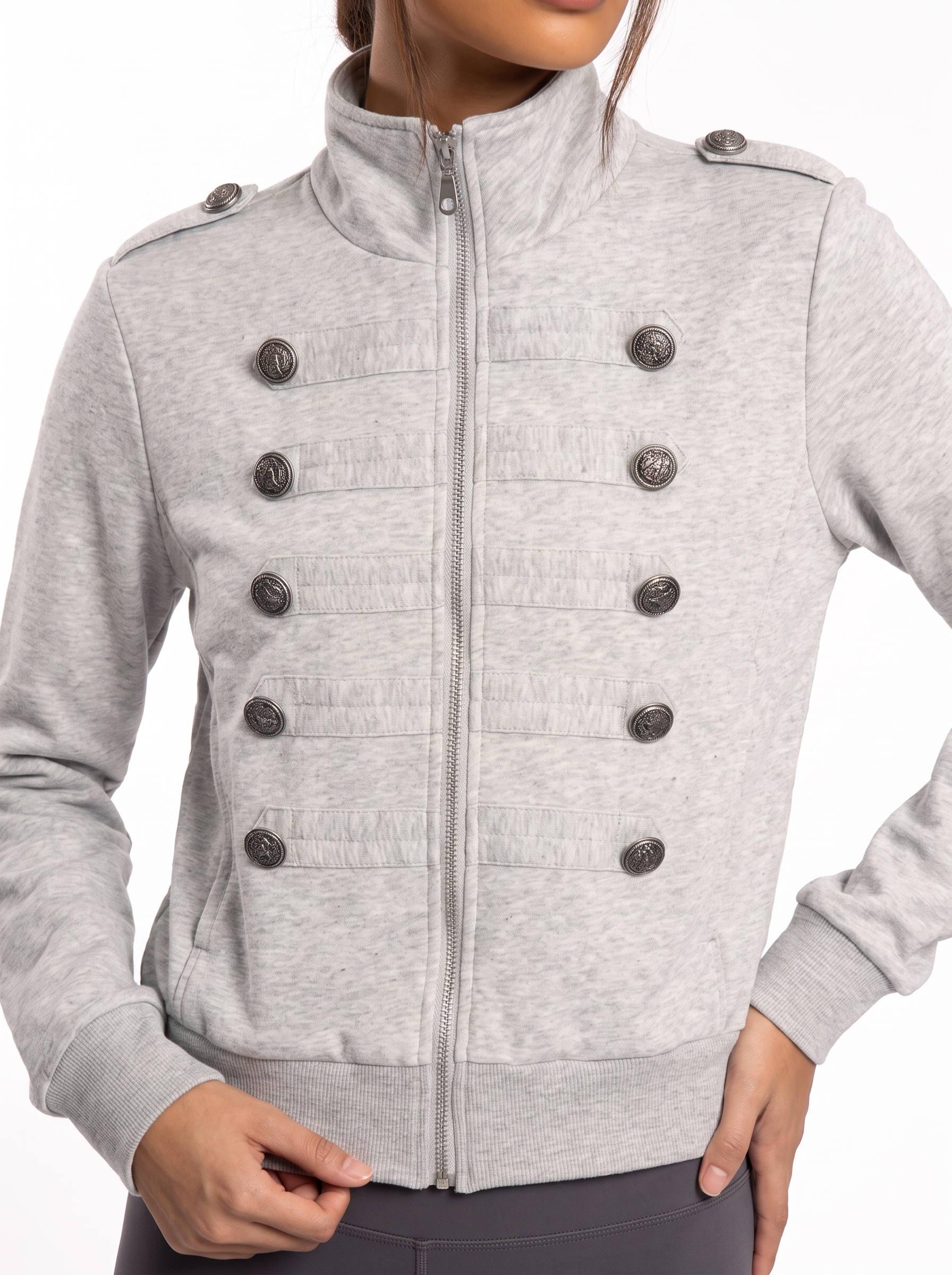 Ornate Round Filigree Zip-Up Jacket - Gray