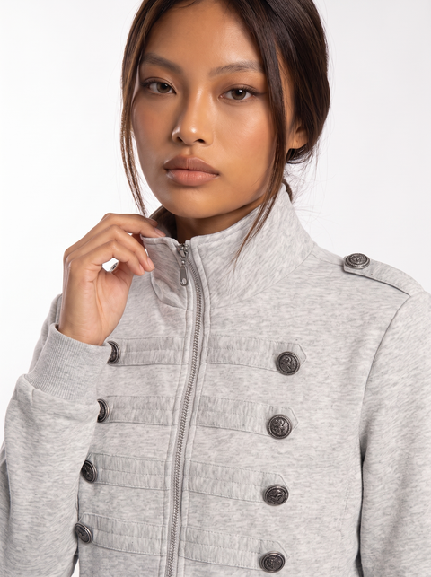 Ornate Round Filigree Zip-Up Jacket - Gray