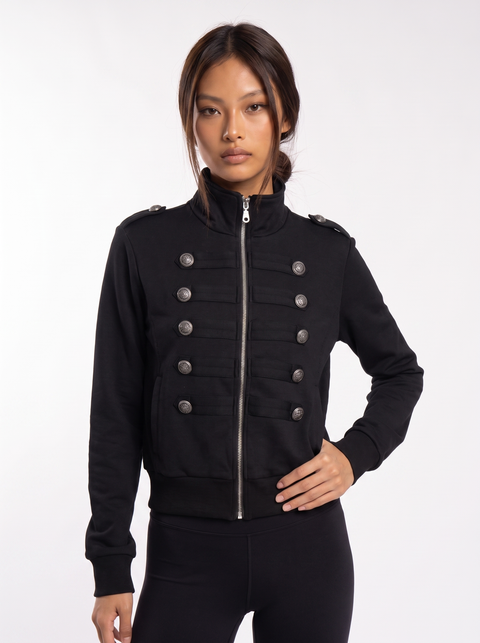 Ornate Round Filigree Zip-Up Jacket - Black