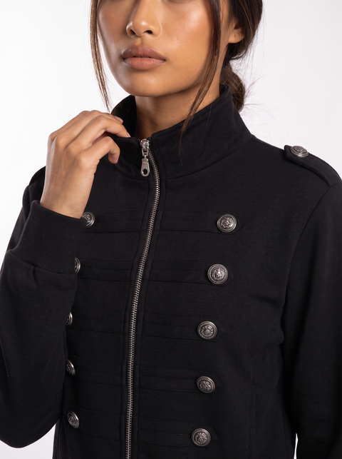 Ornate Round Filigree Zip-Up Jacket - Black