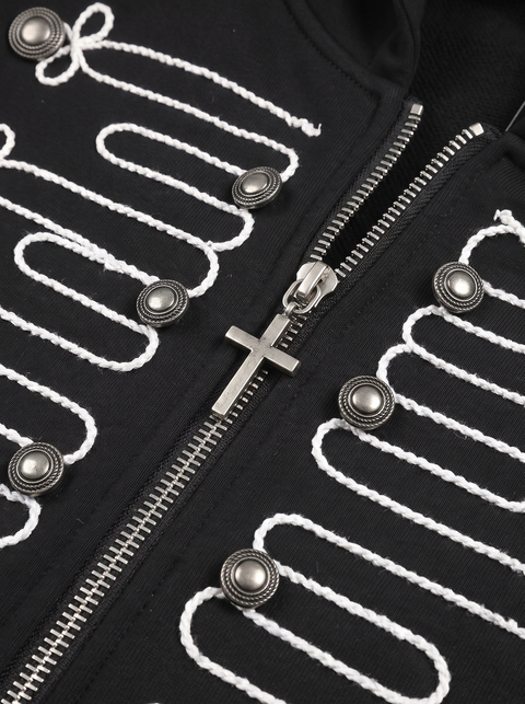 Double-Breasted Embroidered Hooded Cardigan