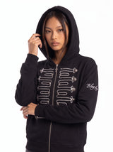 Double-Breasted Embroidered Hooded Cardigan