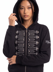 Double-Breasted Embroidered Hooded Cardigan
