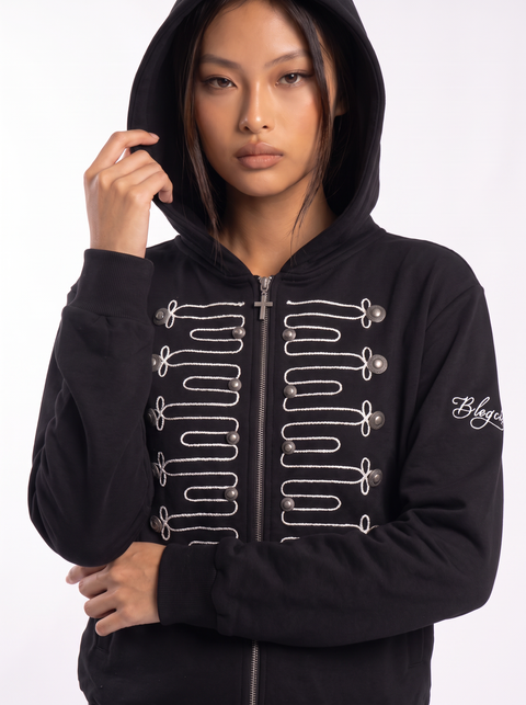 Double-Breasted Embroidered Hooded Cardigan