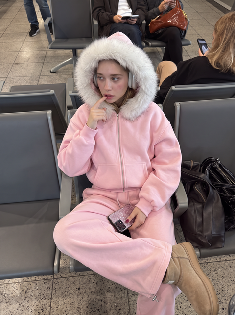 Baby-Pink Detachable Fur-Trim Full Body Set
