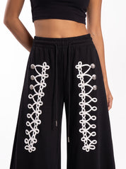 Sabre Cord-Embroidered Wide-Leg Pants