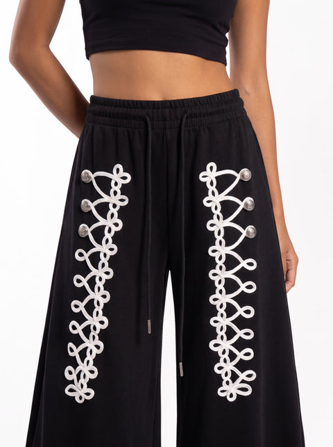 Sabre Cord-Embroidered Wide-Leg Pants