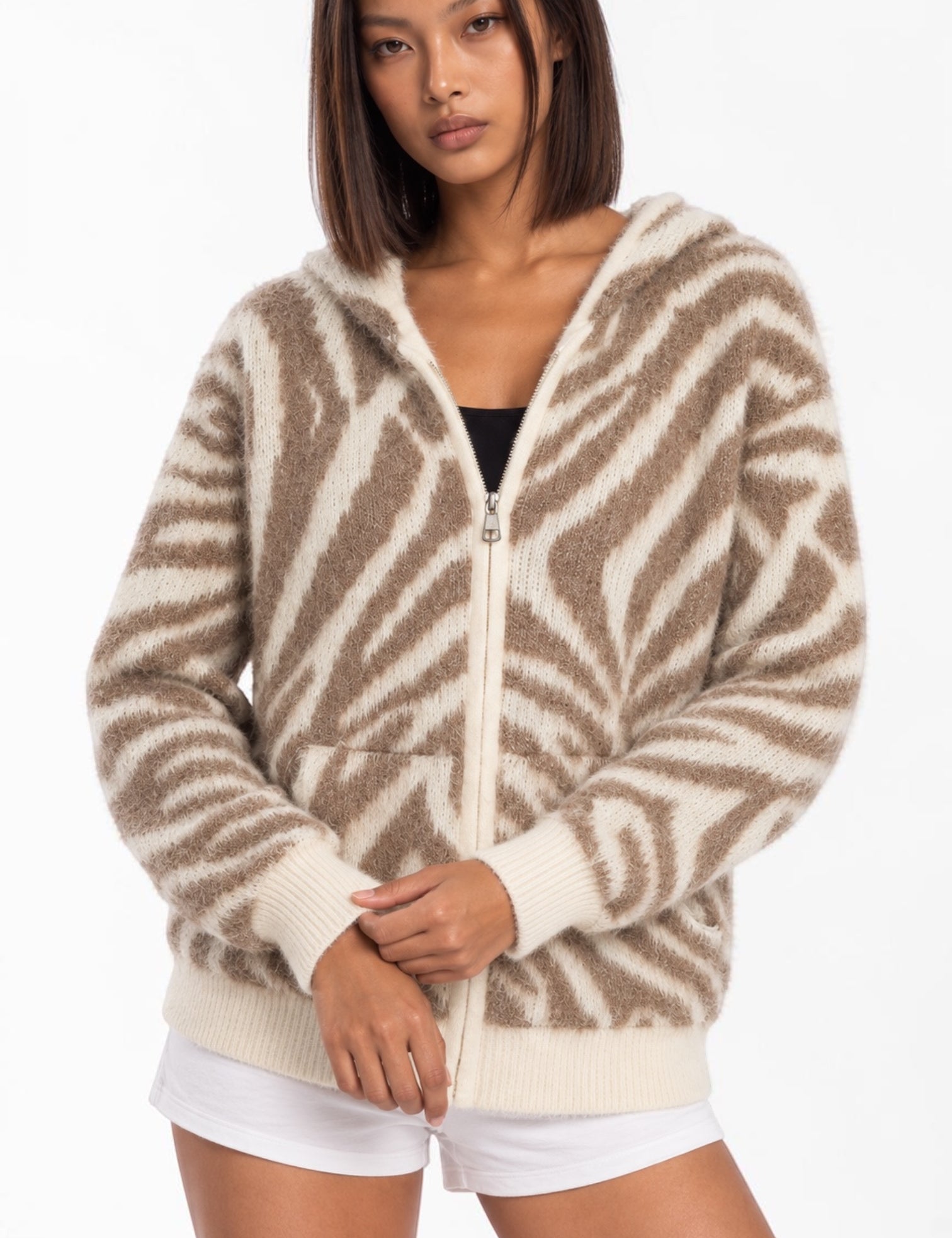 Zebra Swirl Zip-Up Cardigan