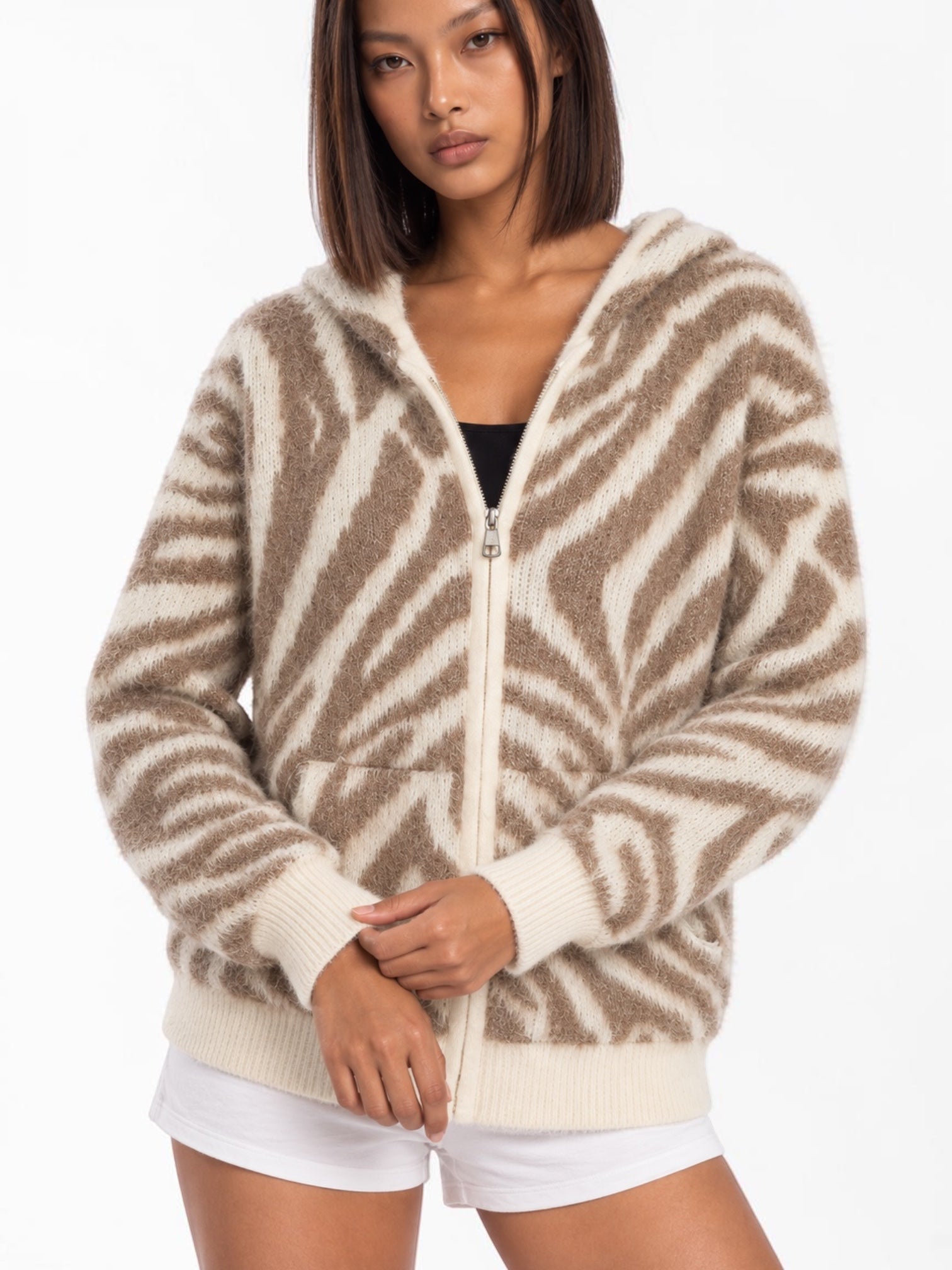 Zebra Swirl Zip-Up Cardigan