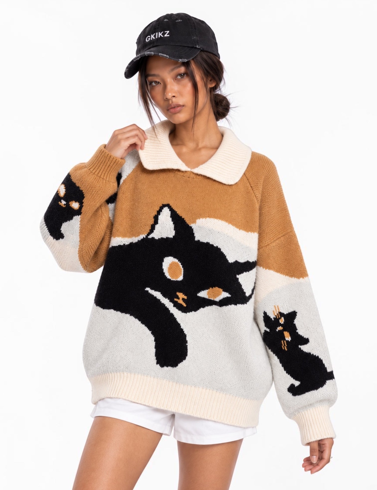 Midnight Cat Colorblock Knit Sweater
