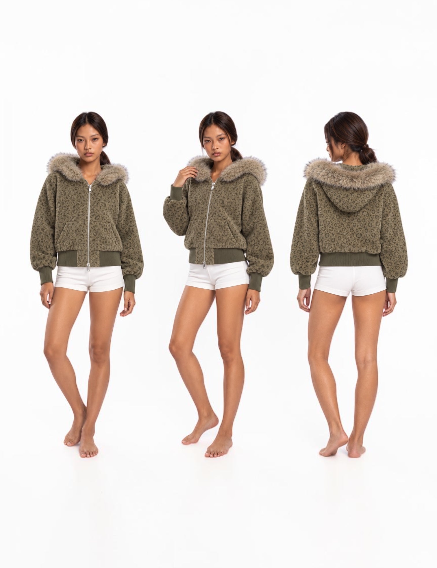 Maillard Leopard Faux-Fur Hood Jacket