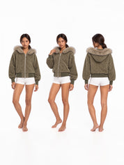 Maillard Leopard Faux-Fur Hood Jacket