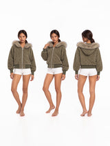 Maillard Leopard Faux-Fur Hood Jacket