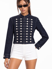 Regiment Button Denim-Look Jacket