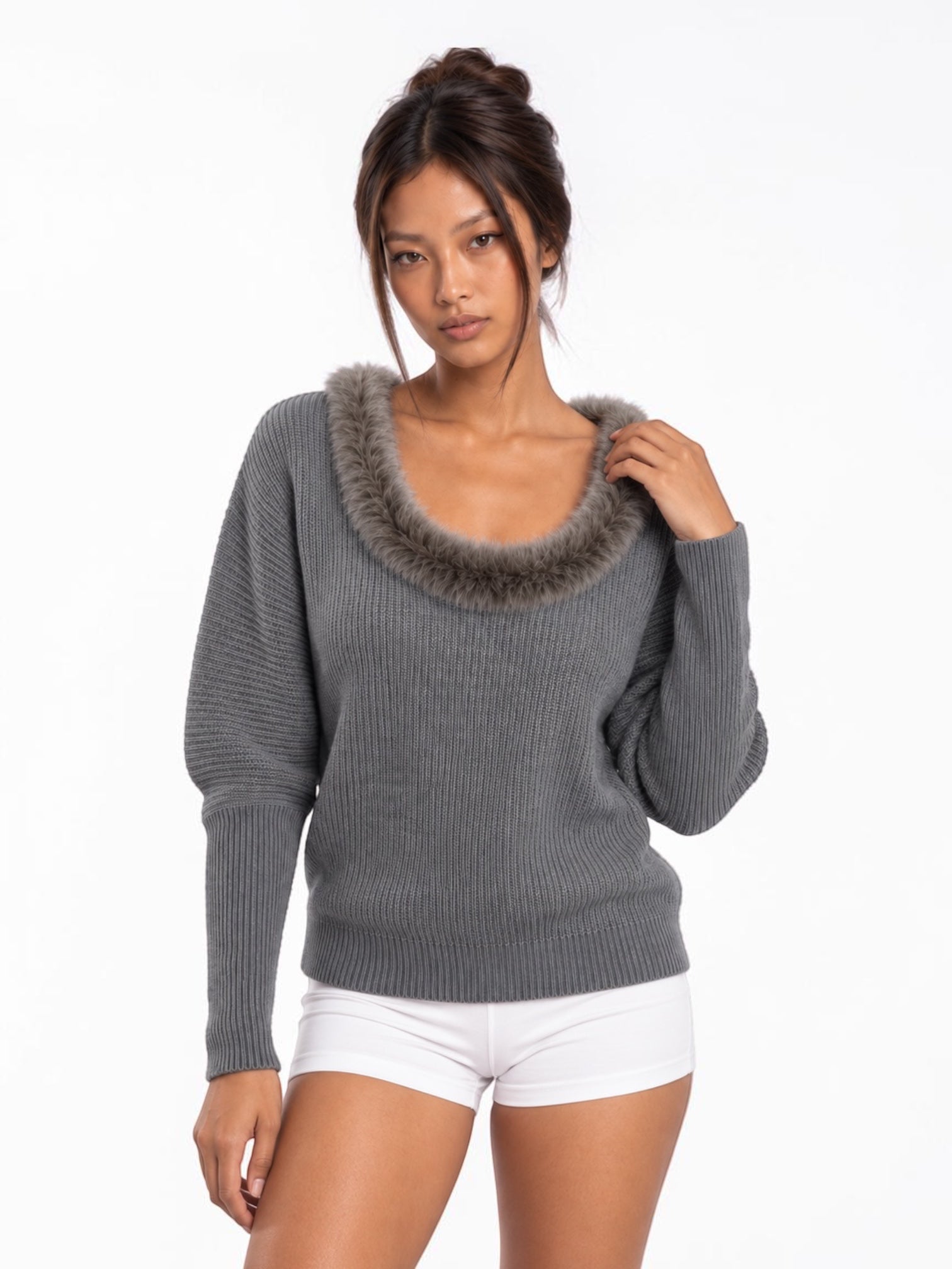 Halo Faux-Fur Collar Knit Sweater