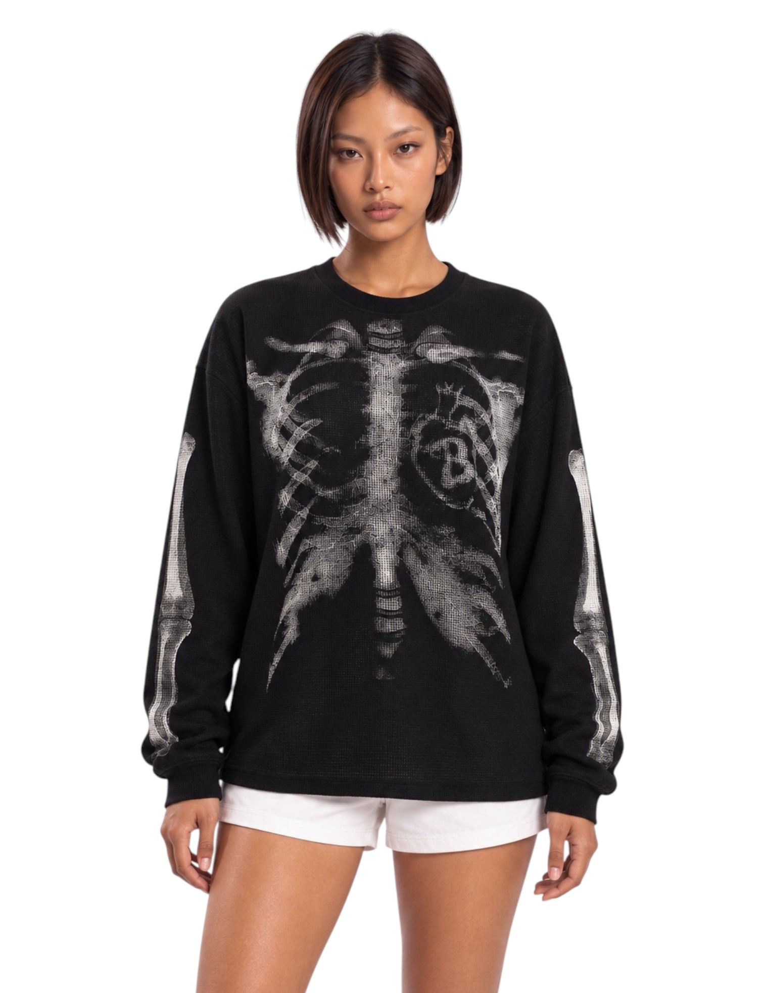 Skeleton Cotton Waffle Sweatshirt