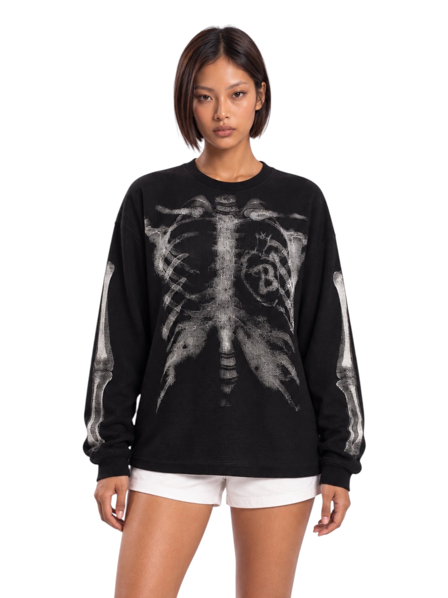 Skeleton Cotton Waffle Sweatshirt