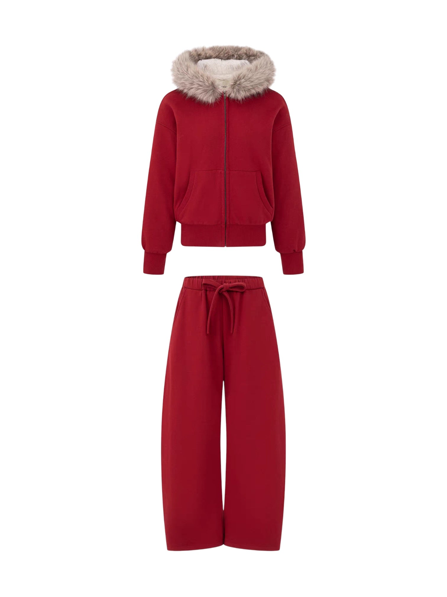 [BOGO DEAL] Fur-Hooded Cotton Street Set – Brick Red Full Body Set
