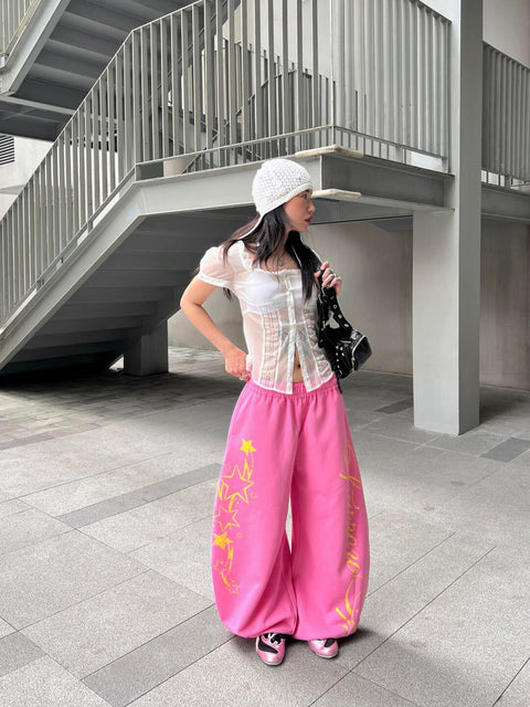 Bubble Pop Starburst Loose Wide-Leg Pant