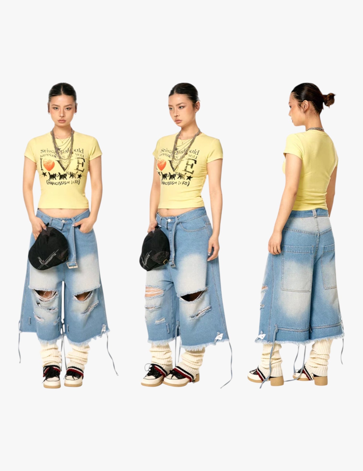 GKIKZ DISTRESSED DENIM BERMUDA JORTS