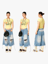GKIKZ DISTRESSED DENIM BERMUDA JORTS
