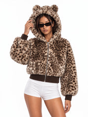 Wildcat Leopard Plush Hooded Jacket