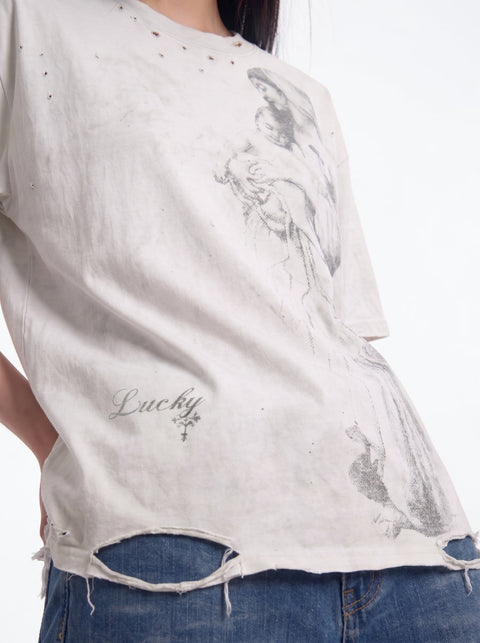 "Lucky" Distressed and Destroyed Tees