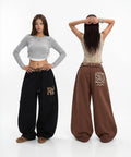 GKIKZ LEOPARD TRIM DOUBLE-WAIST WIDE-LEG SWEATPANTS