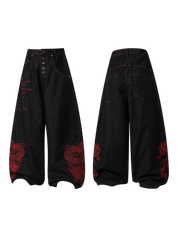 GKIKZ DRAGON EMBROIDERED BAGGY HEAVY DENIM JEANS