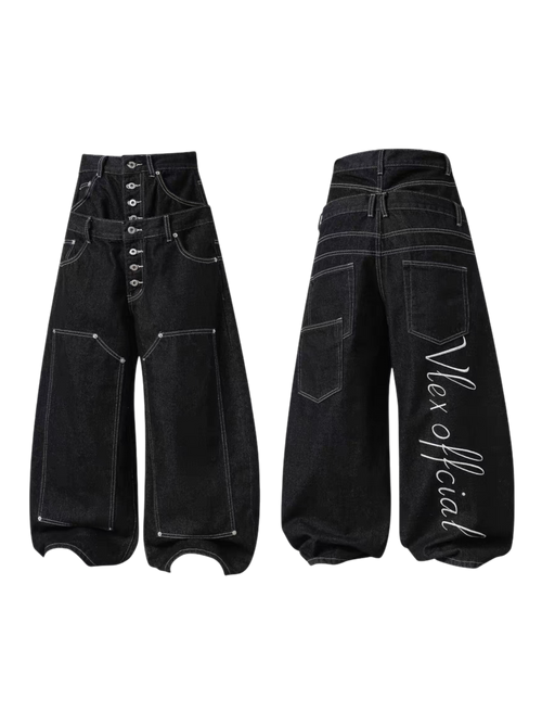 Dual Waist Scissor Cut Heavy Denim