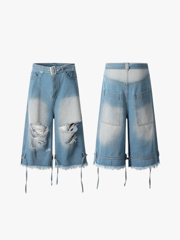 GKIKZ DISTRESSED DENIM BERMUDA JORTS
