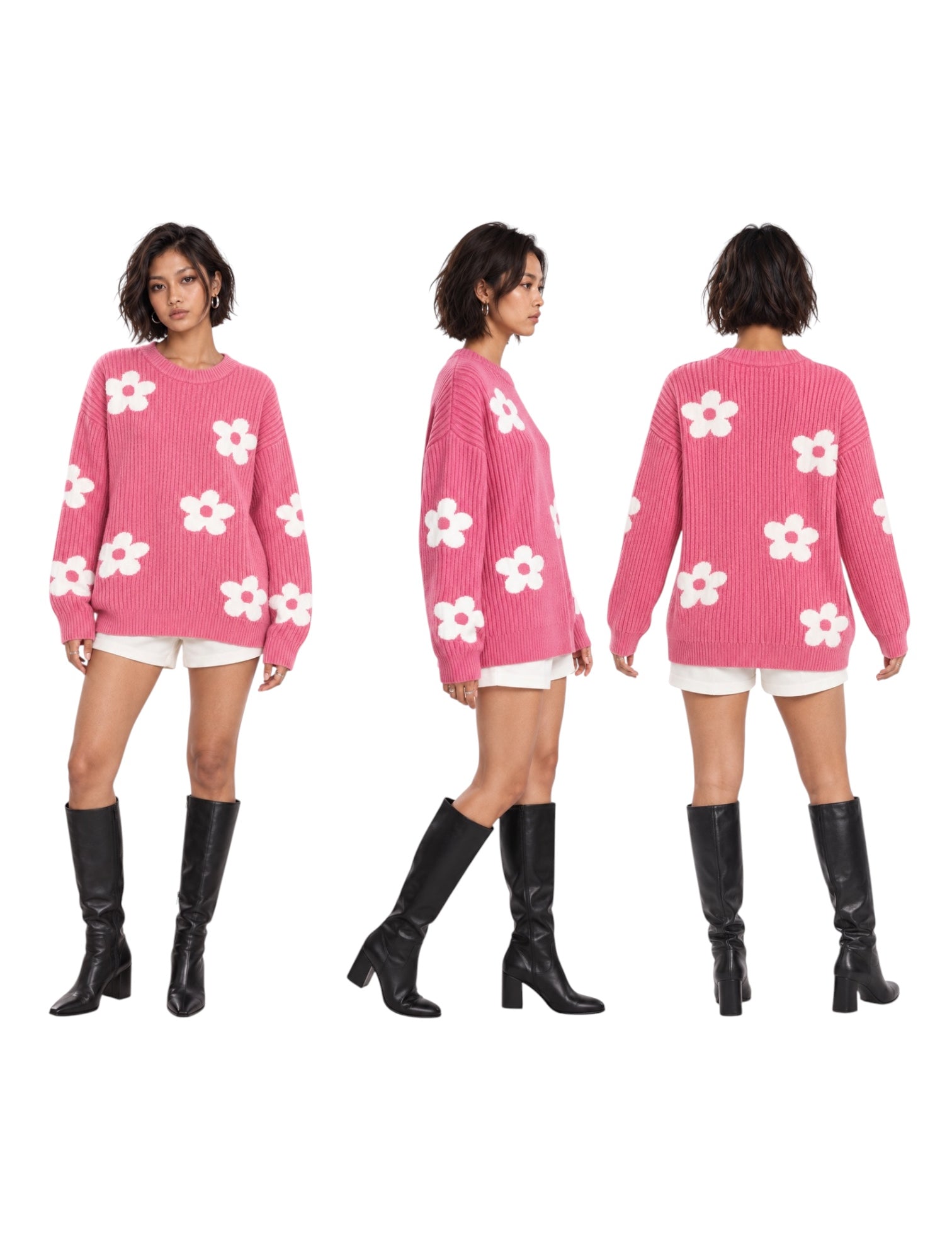 Daisy Jacquard Rib-Knit Sweater