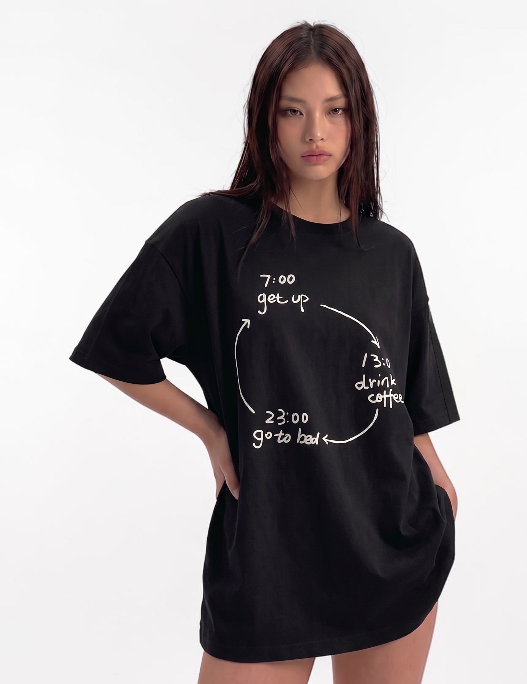Busy Schedule timeline-print 250GSM cotton tee — streetwear