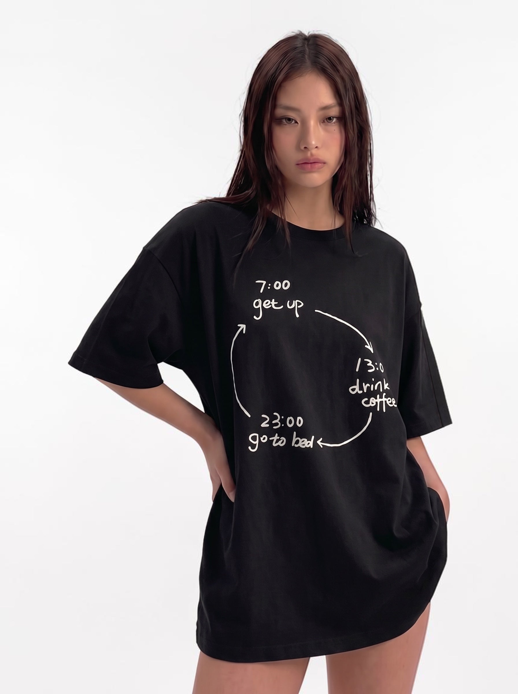 Busy Schedule timeline-print 250GSM cotton tee — streetwear