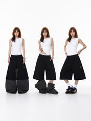 GKIKZ HALF COTTON HALF DENIM DETACHABLE BAGGY PANTS